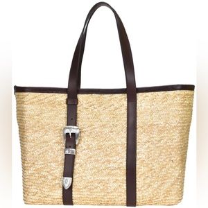 KATE CATE Spina straw bag 100% Real leather logo western belt buckle